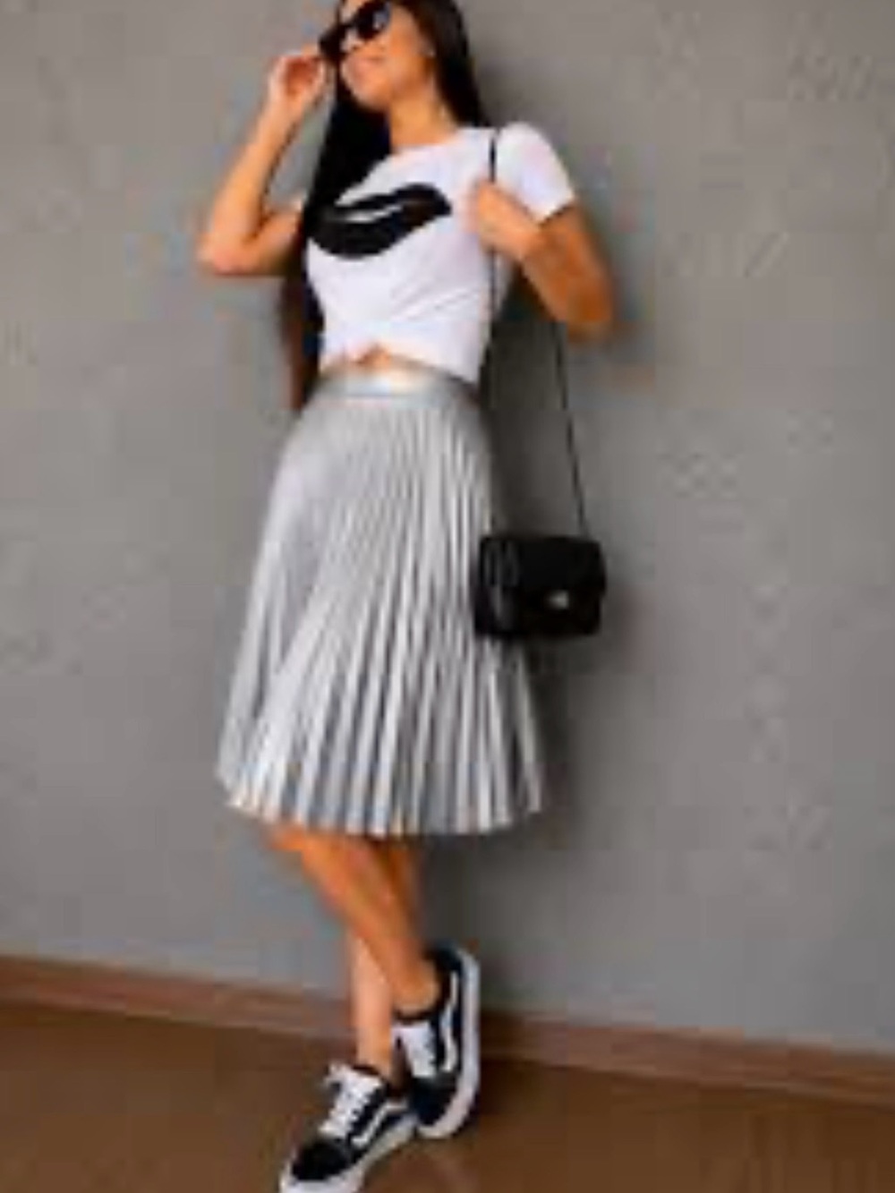 rebels Silver Pleated Midi Skirt